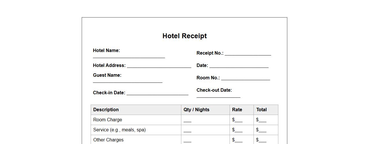Printable hotel receipt form sample with tax breakdown image preview