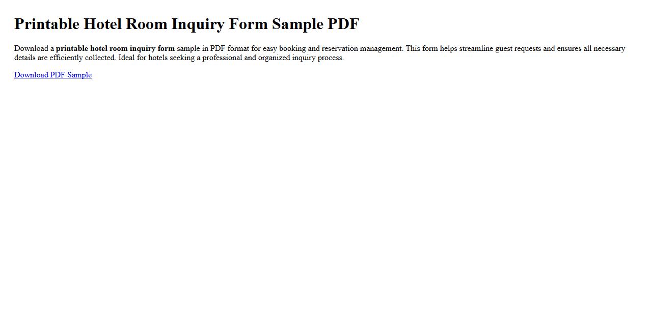 Printable hotel room inquiry form sample PDF image preview