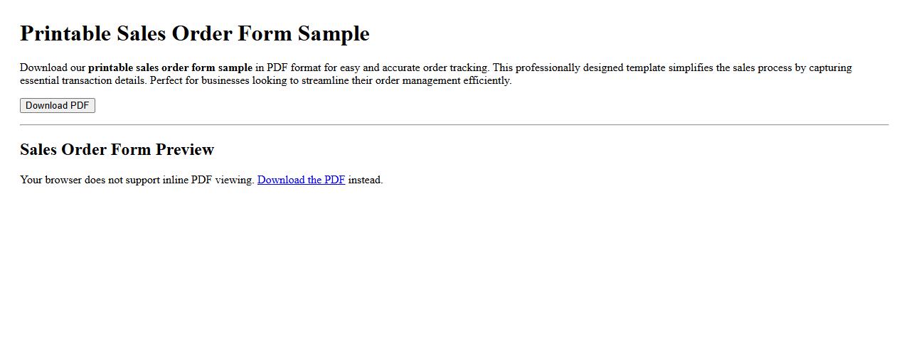 printable sales order form sample in PDF format image preview