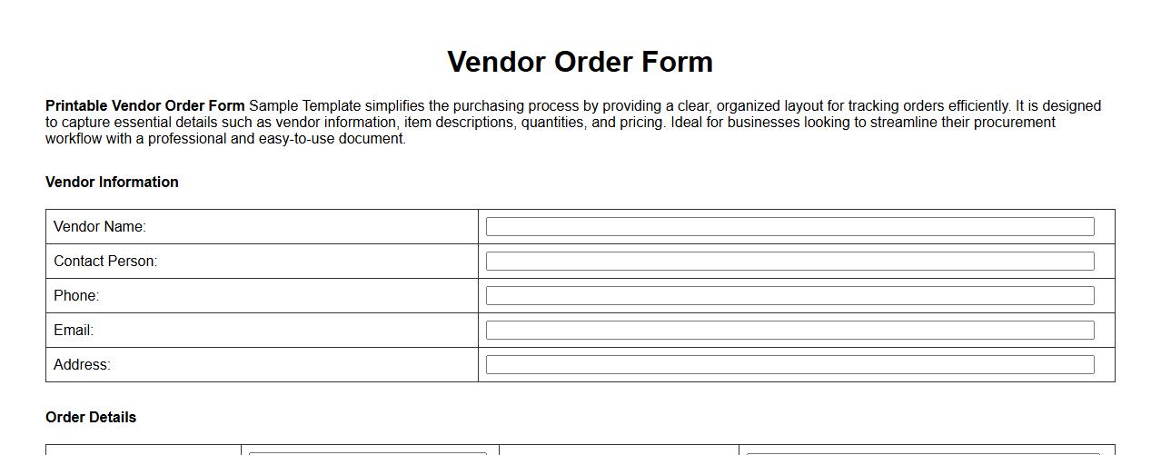 printable vendor order form sample template image preview