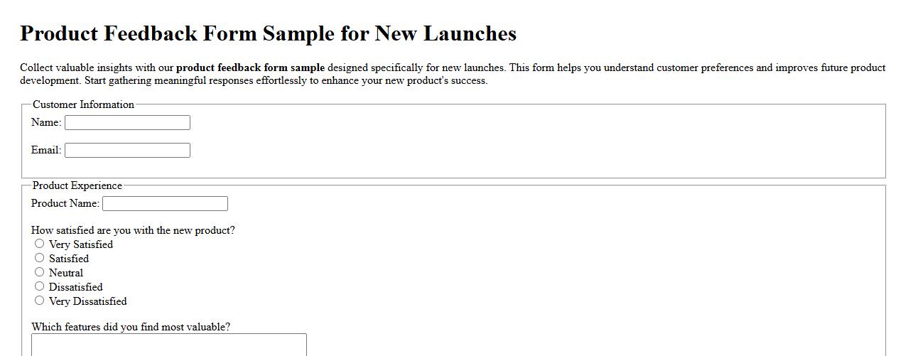 product feedback form sample for new launches image preview