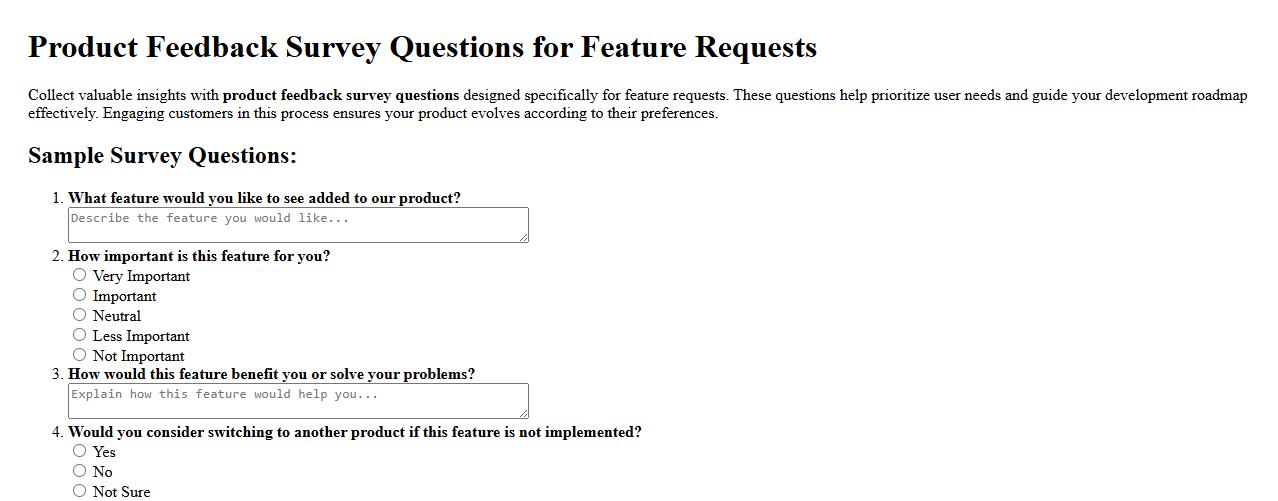 Product feedback survey questions for feature requests image preview