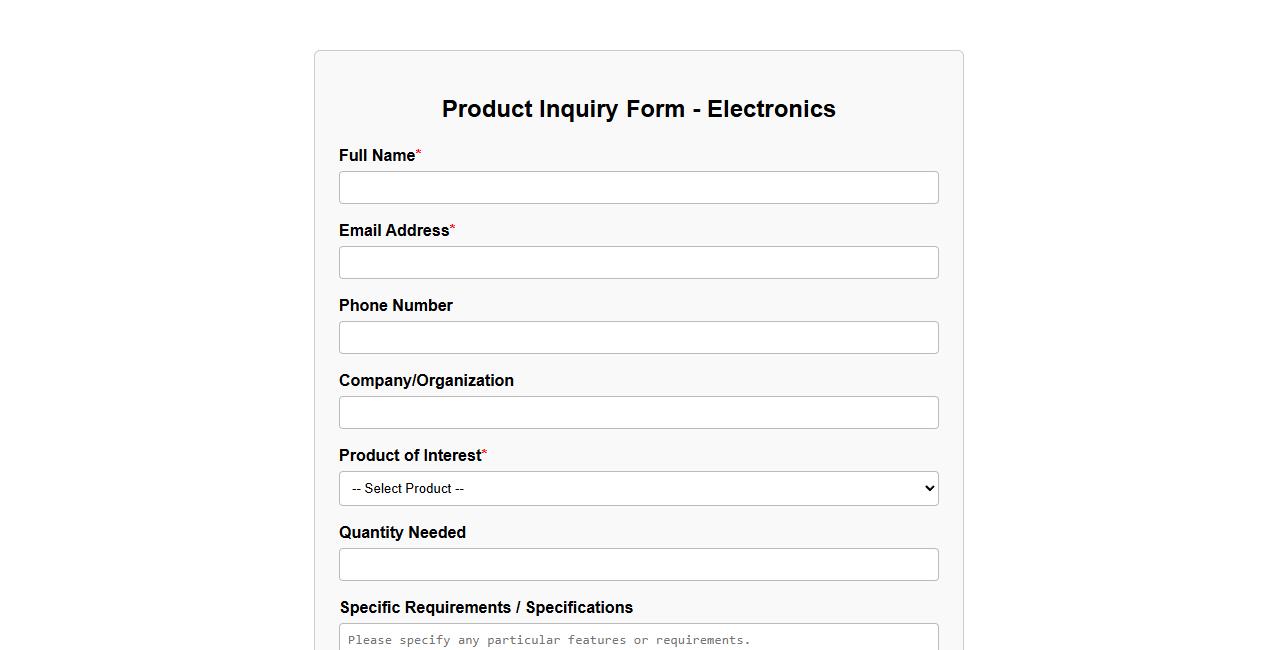 product inquiry form sample for electronics image preview