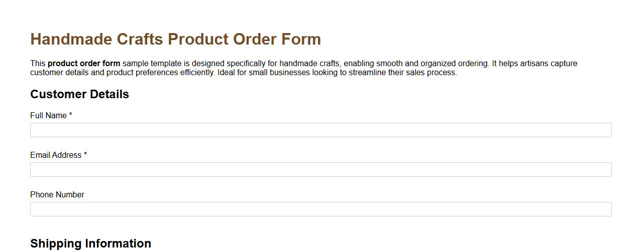Product order form sample template for handmade crafts image preview