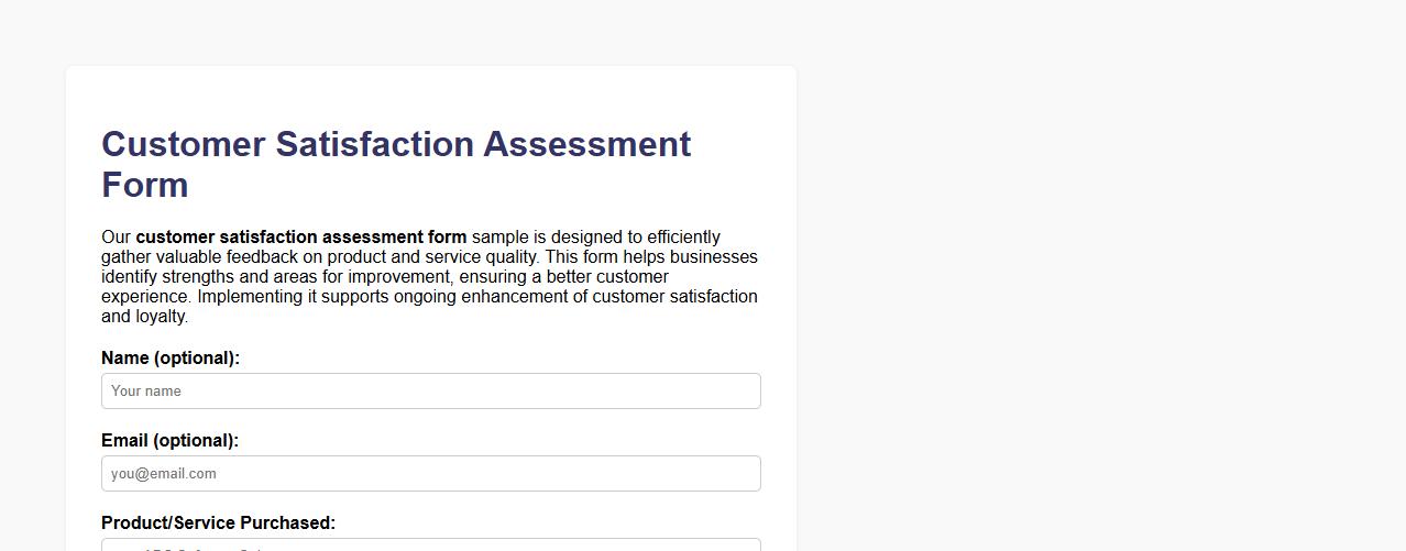 product service customer satisfaction assessment form sample image preview