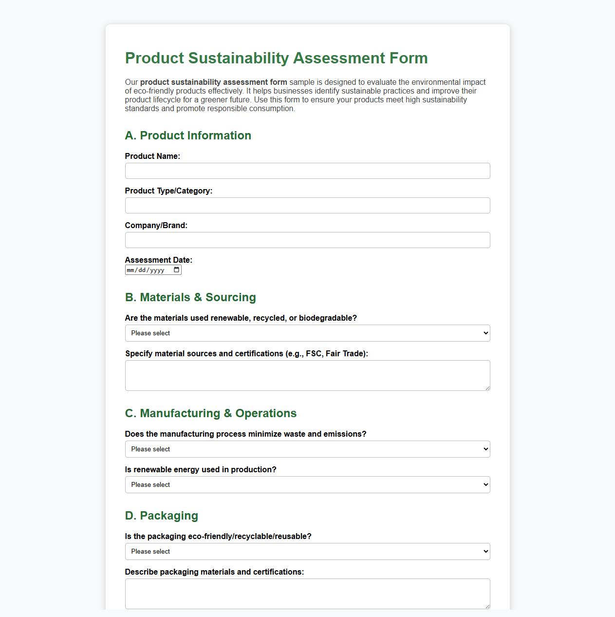 product sustainability assessment form sample for eco-friendly products image preview