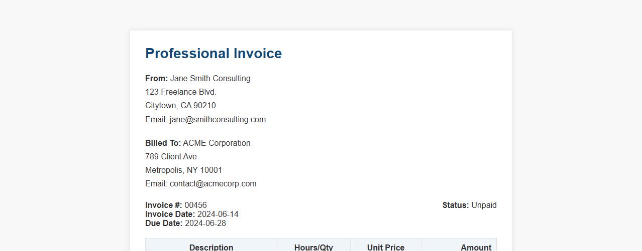 Professional invoice template PDF with itemized list image preview