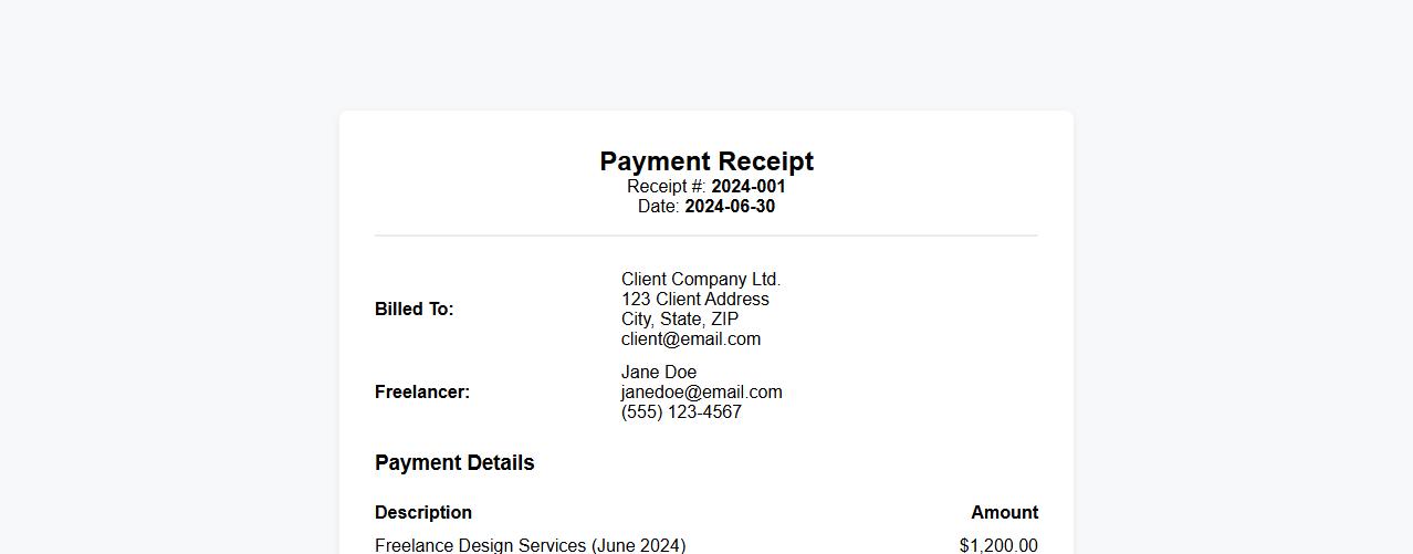 Professional payment receipt template for freelancers image preview