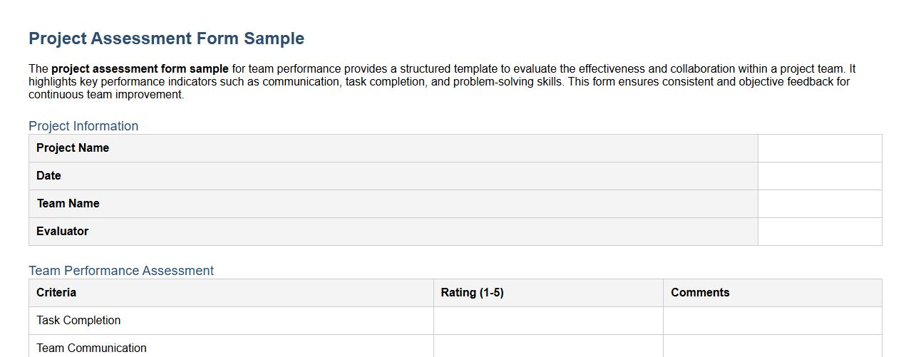project assessment form sample for team performance image preview