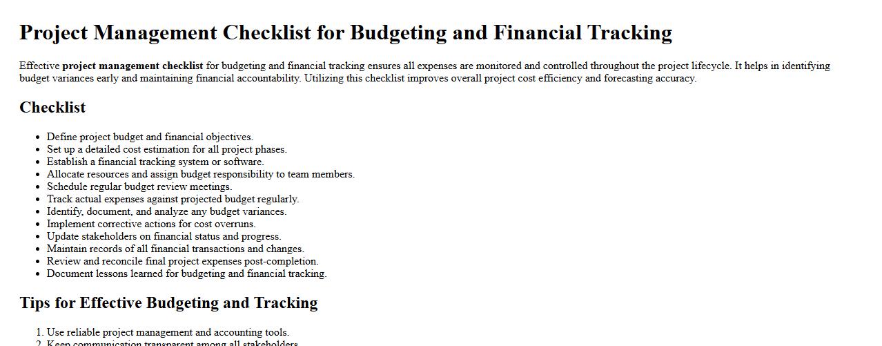 Project management checklist for budgeting and financial tracking image preview