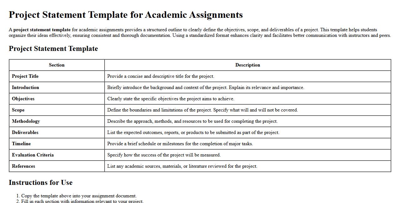 Project statement template for academic assignments image preview