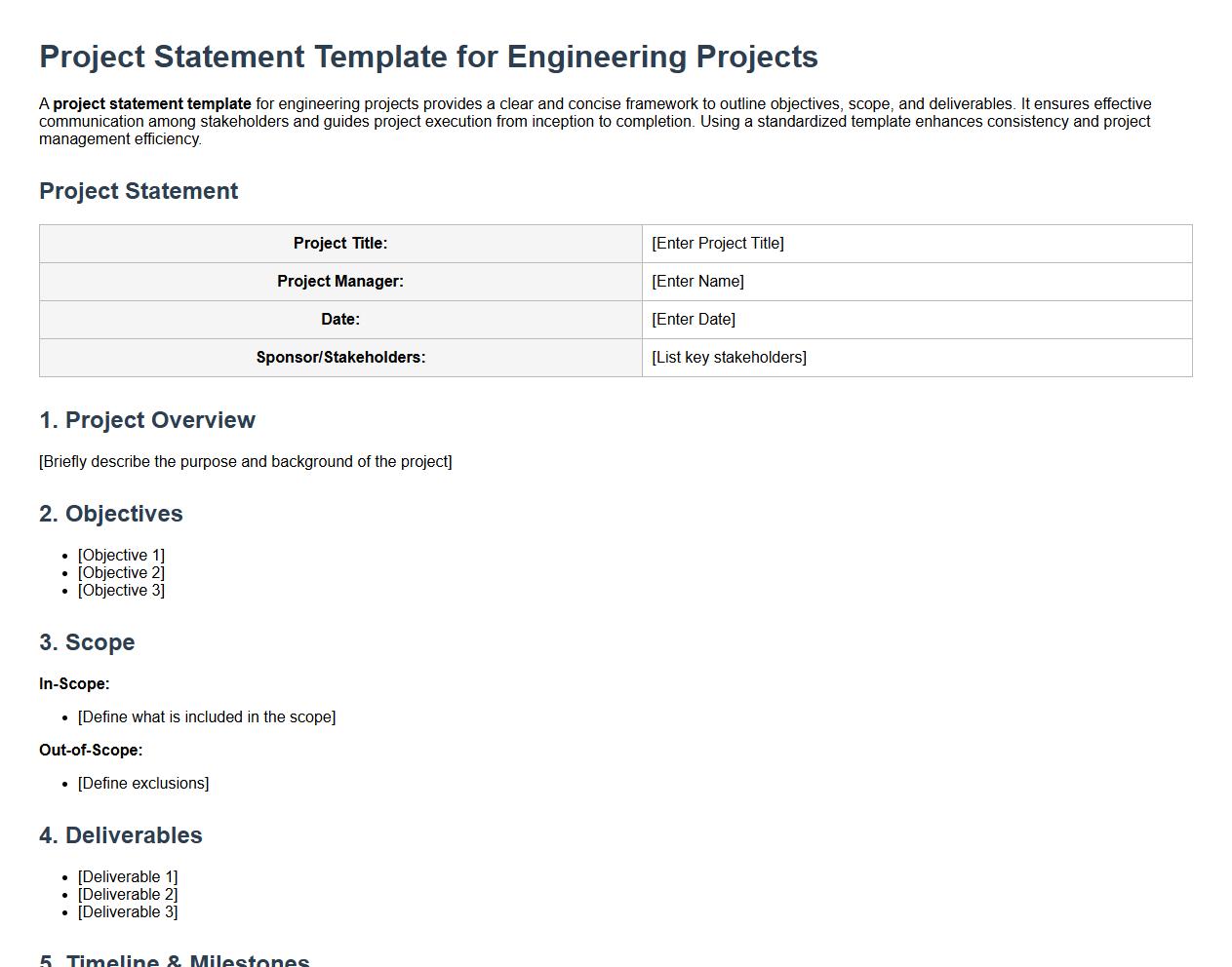 Project statement template for engineering projects image preview