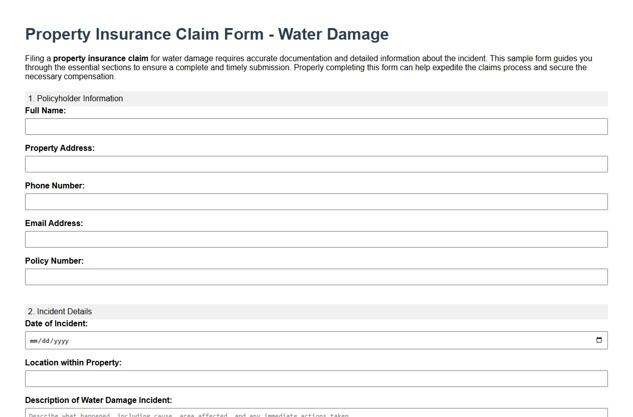 property insurance claim form sample for water damage image preview