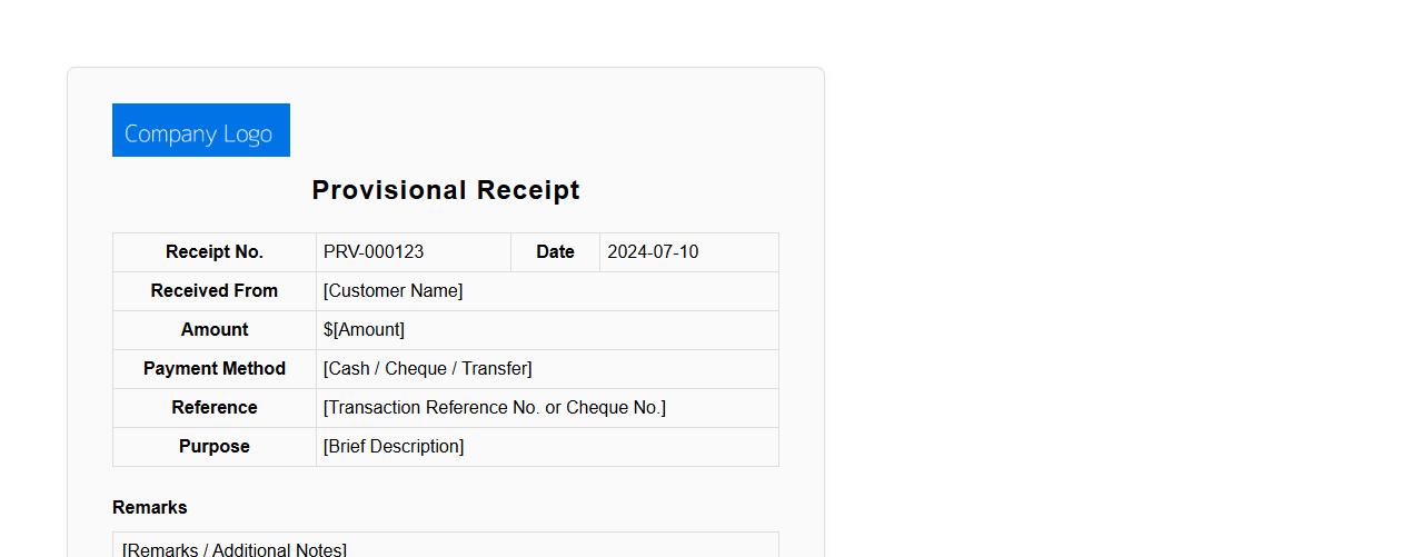 Provisional receipt form sample with company logo image preview