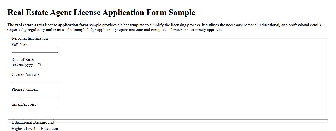 Real estate agent license application form sample image preview