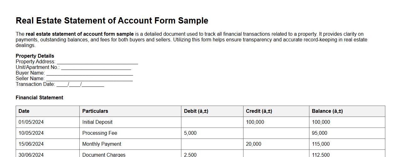 real estate statement of account form sample image preview