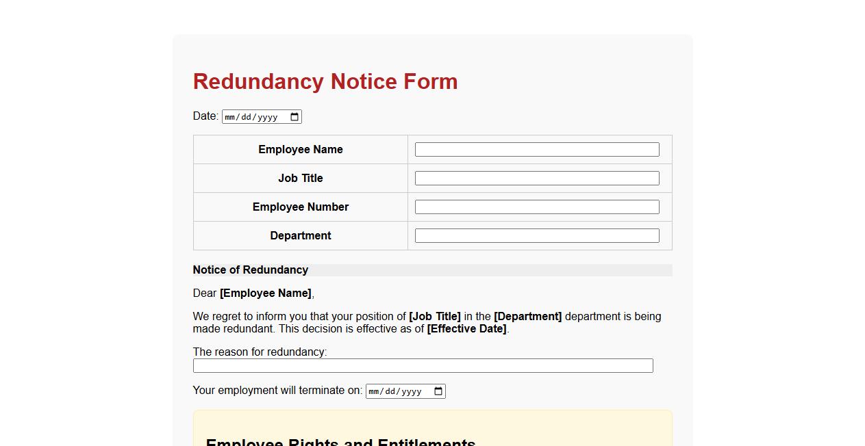 Redundancy notice form sample with employee rights included image preview