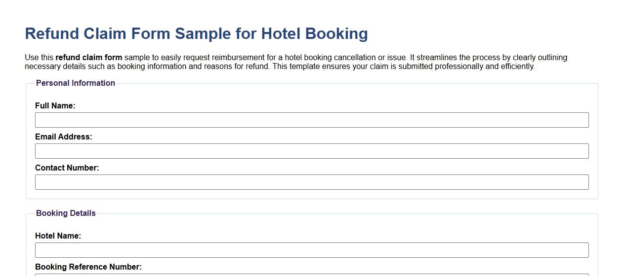 Refund claim form sample for hotel booking image preview