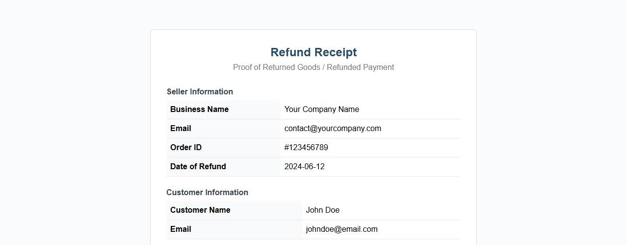 Refund receipt template for online purchases image preview