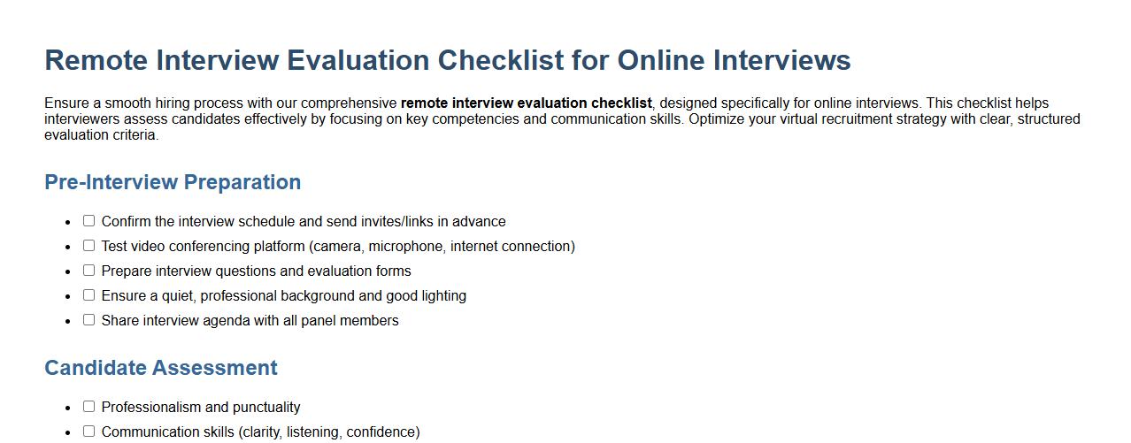 Remote interview evaluation checklist for online interviews image preview