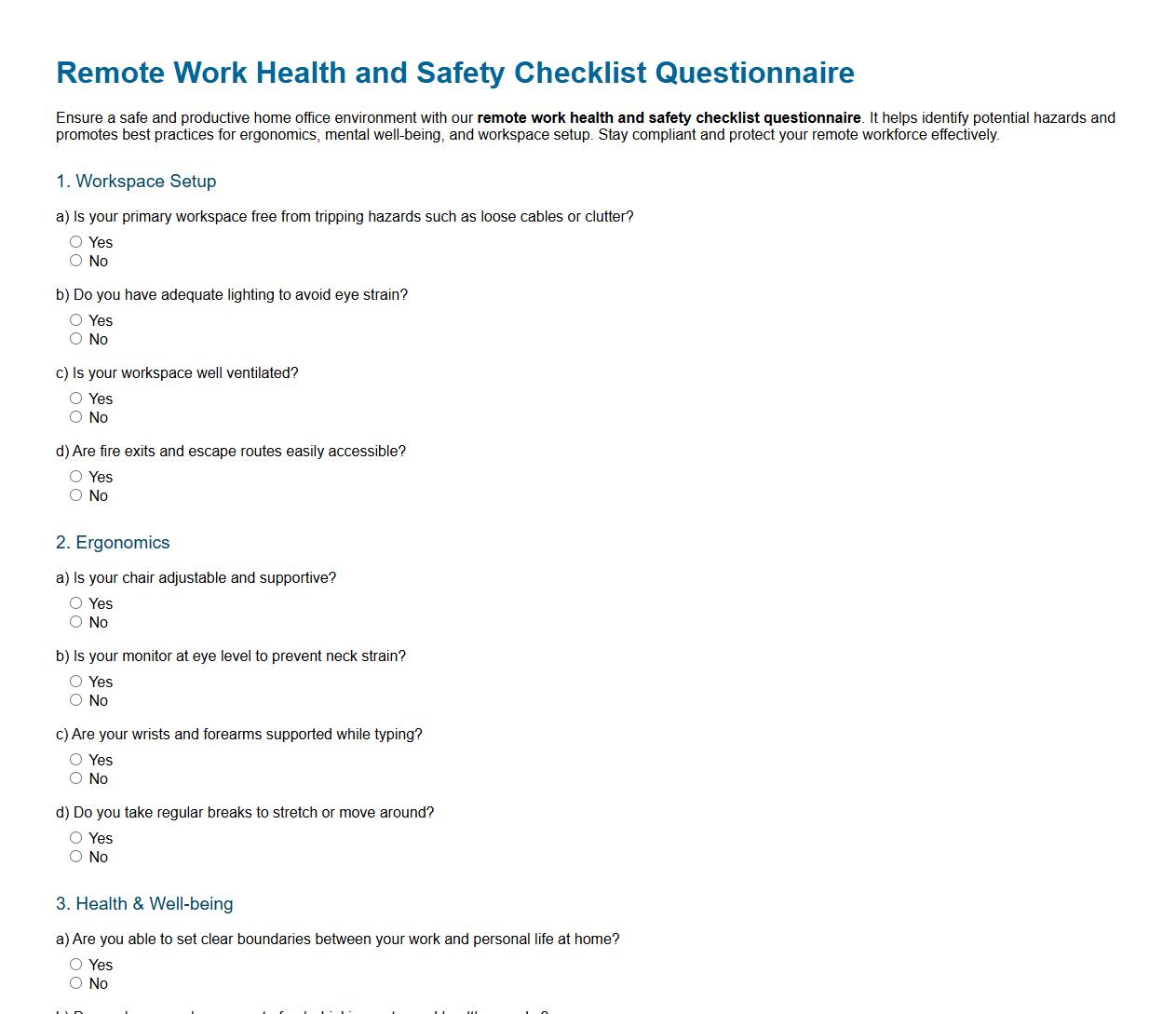 remote work health and safety checklist questionnaire image preview
