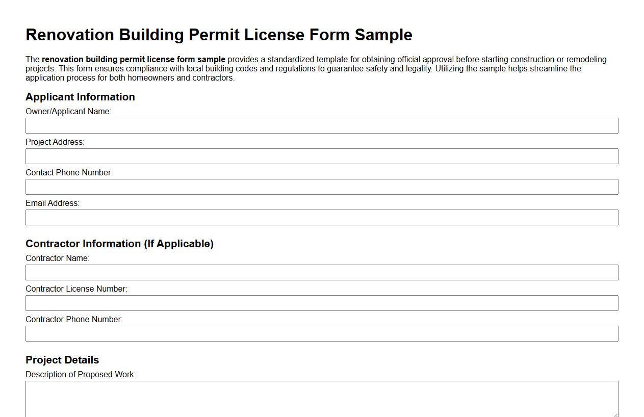 Renovation building permit license form sample image preview