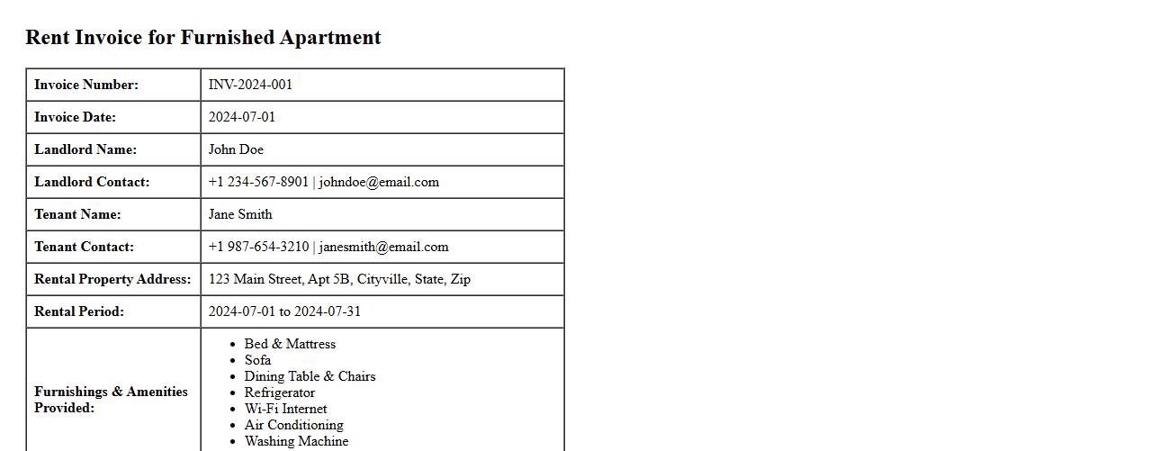 Rent invoice format for furnished apartments image preview