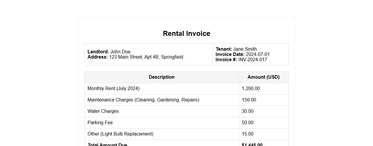 rental invoice example with maintenance charges image preview
