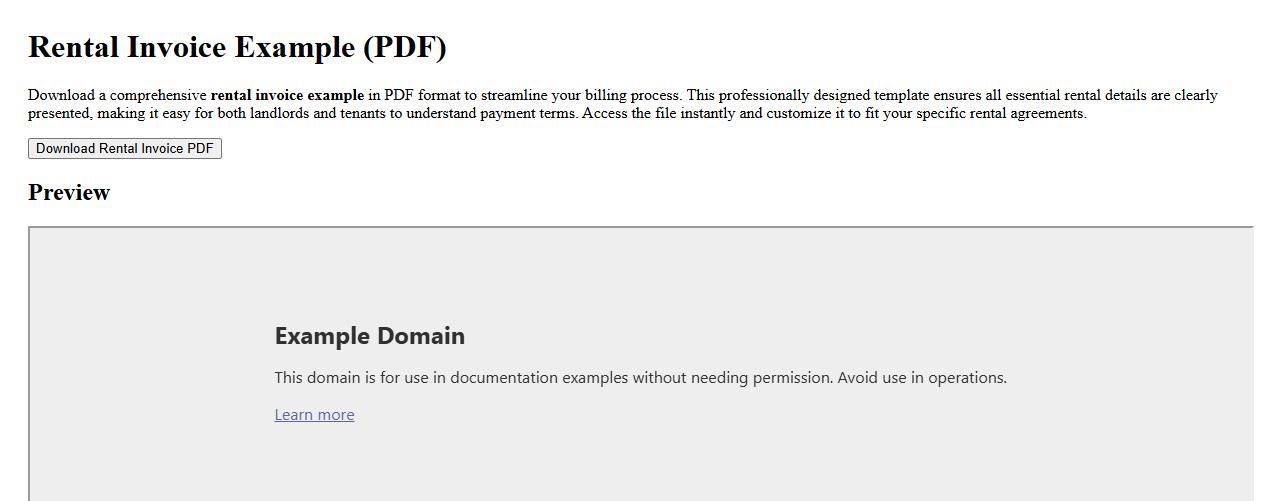 rental invoice example in PDF format download image preview