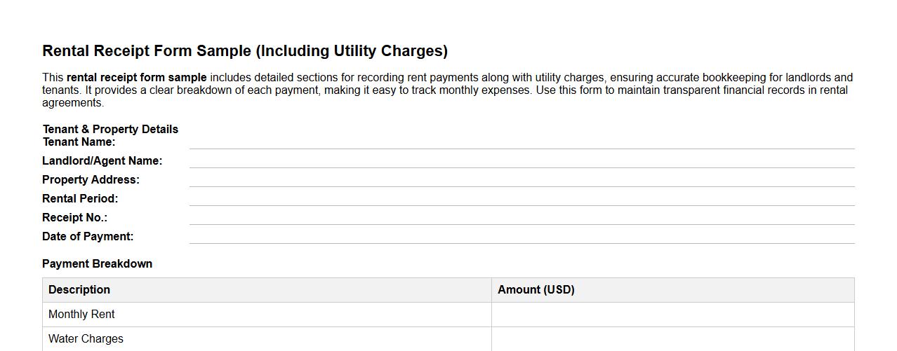 Rental receipt form sample including utility charges image preview
