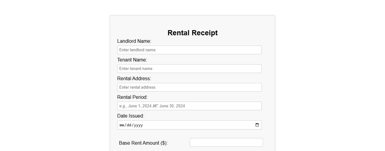 Rental receipt form sample with tax calculation included image preview