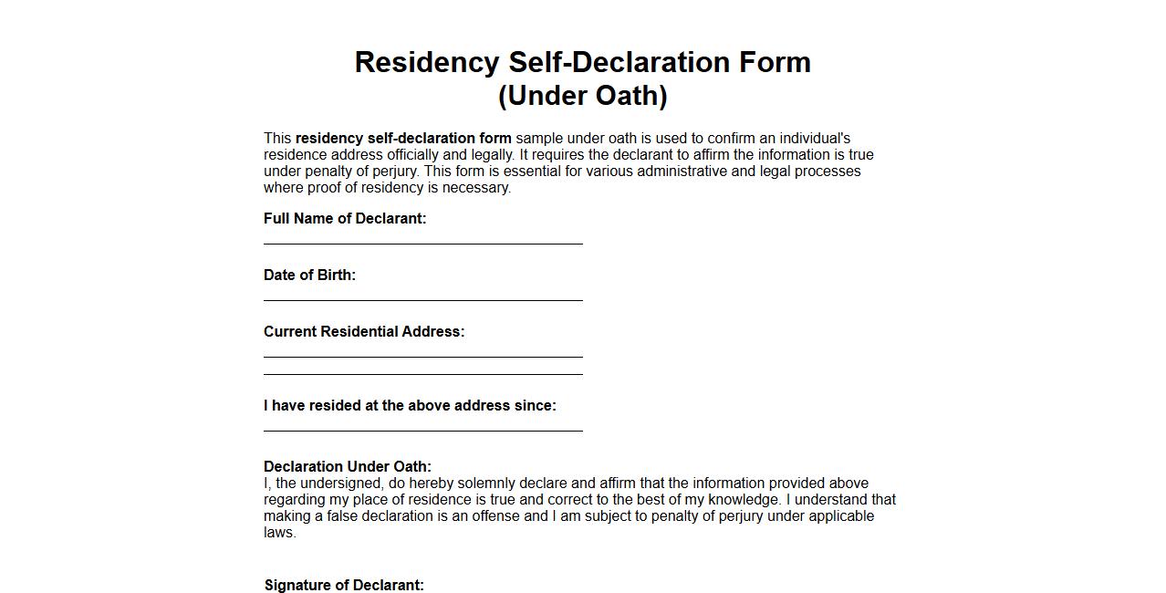 residency self-declaration form sample under oath image preview