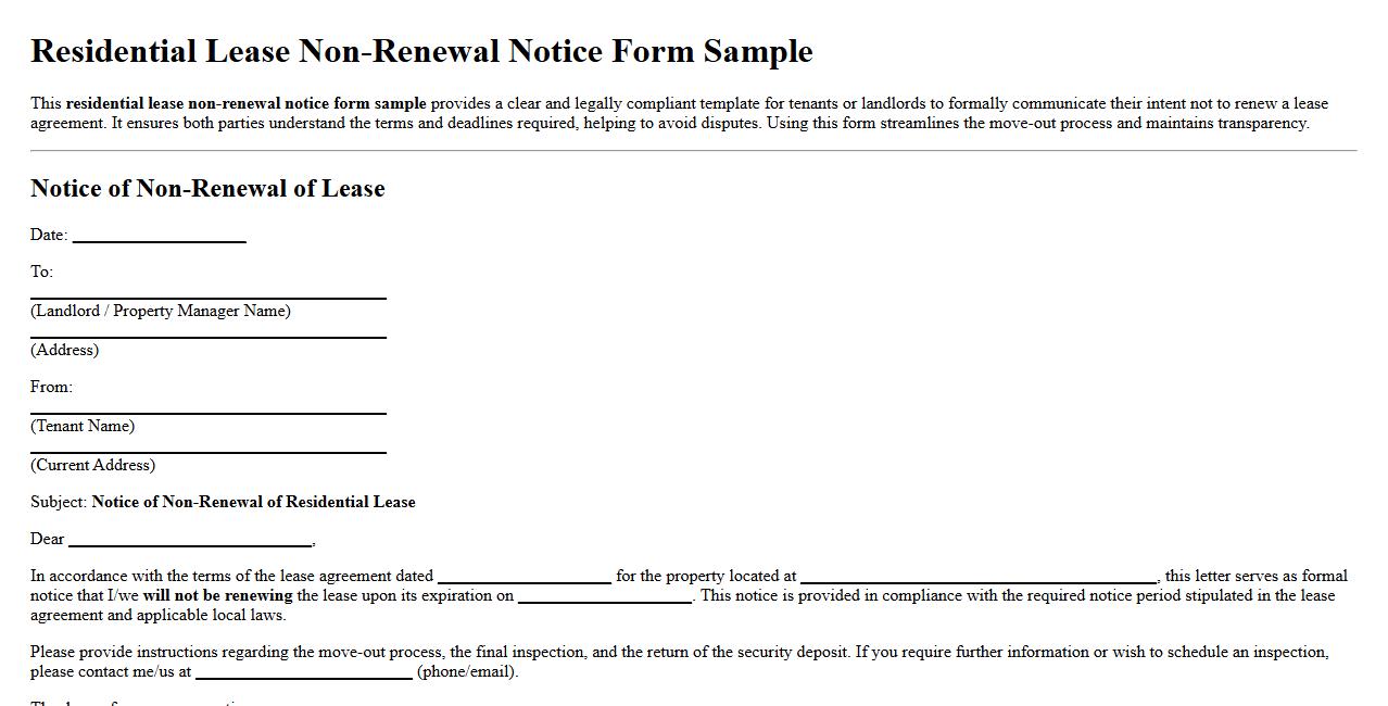residential lease non-renewal notice form sample image preview