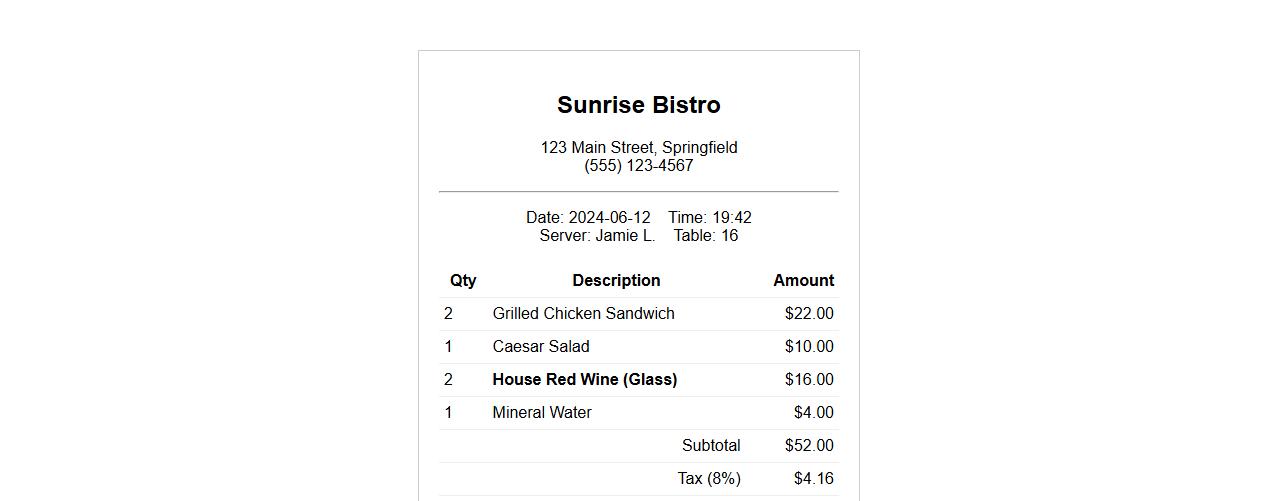 restaurant receipt showing alcohol purchase image preview