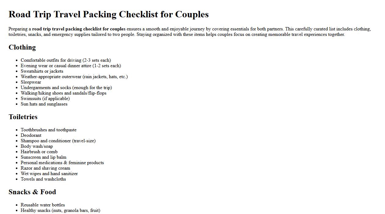 road trip travel packing checklist for couples image preview