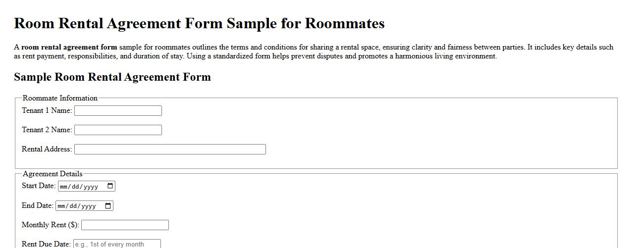 Room rental agreement form sample for roommates image preview
