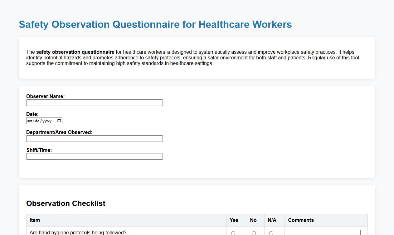 safety observation questionnaire for healthcare workers image preview