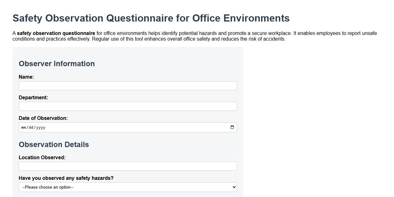 safety observation questionnaire for office environments image preview