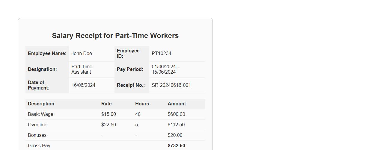 salary receipt for part-time workers image preview