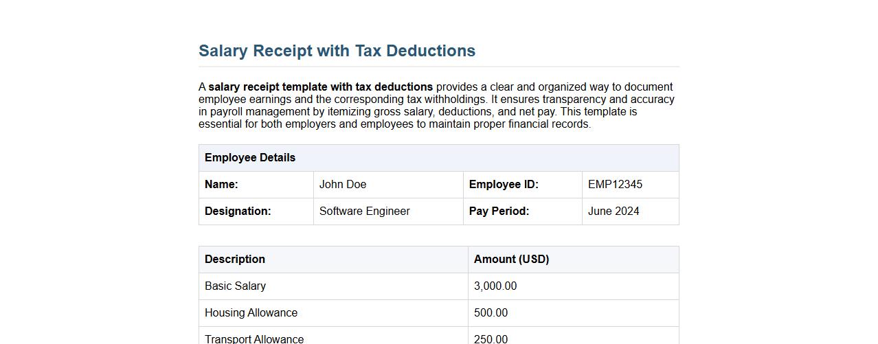 salary receipt template with tax deductions image preview