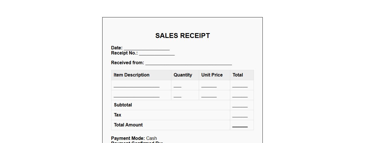 Sales receipt format for cash payments image preview