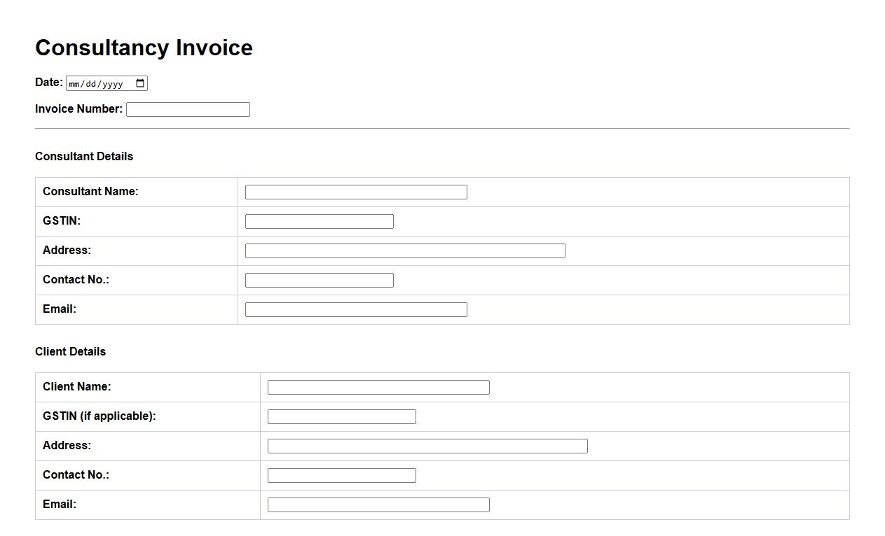 sample consultancy invoice form with GST details image preview
