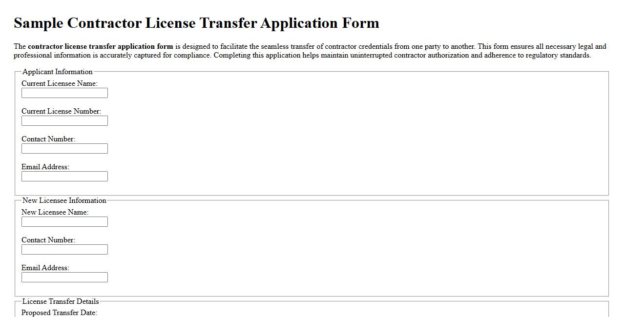 Sample contractor license transfer application form image preview