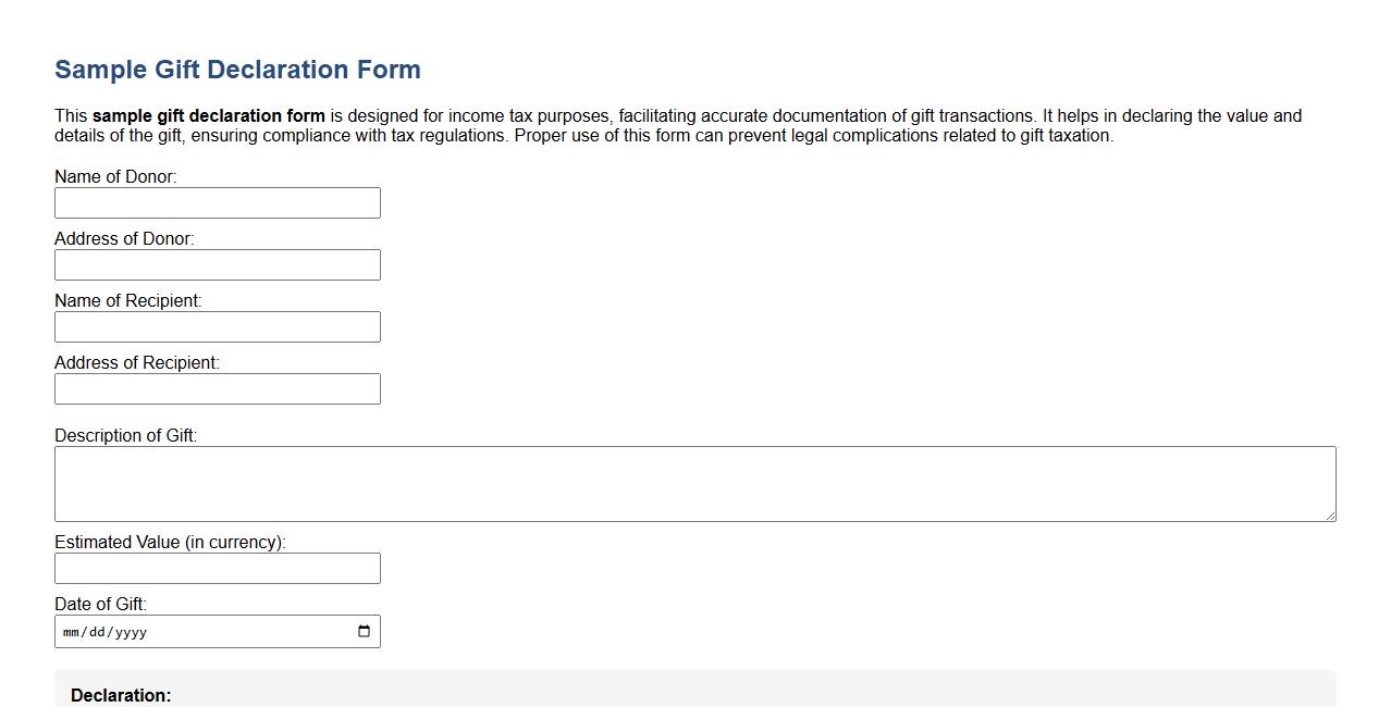 Sample gift declaration form for income tax purposes image preview