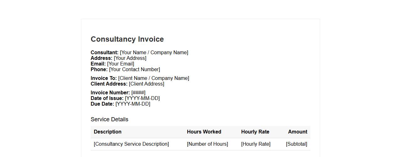 sample invoice form for hourly rate consultancy services image preview