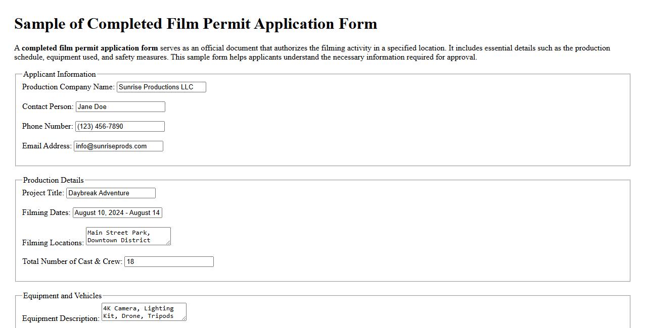sample of completed film permit application form image preview