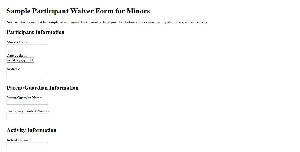 sample participant waiver form for minors image preview