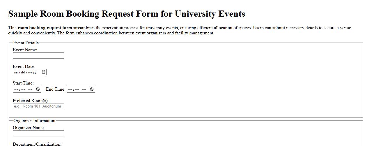 Sample room booking request form for university events image preview