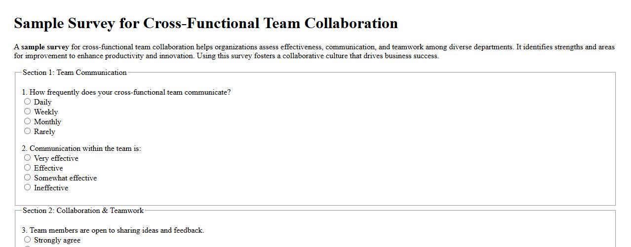 Sample survey for cross-functional team collaboration image preview