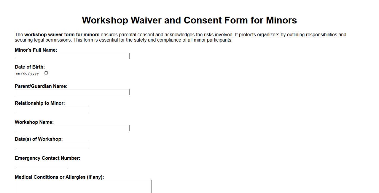 sample workshop waiver form for minors image preview